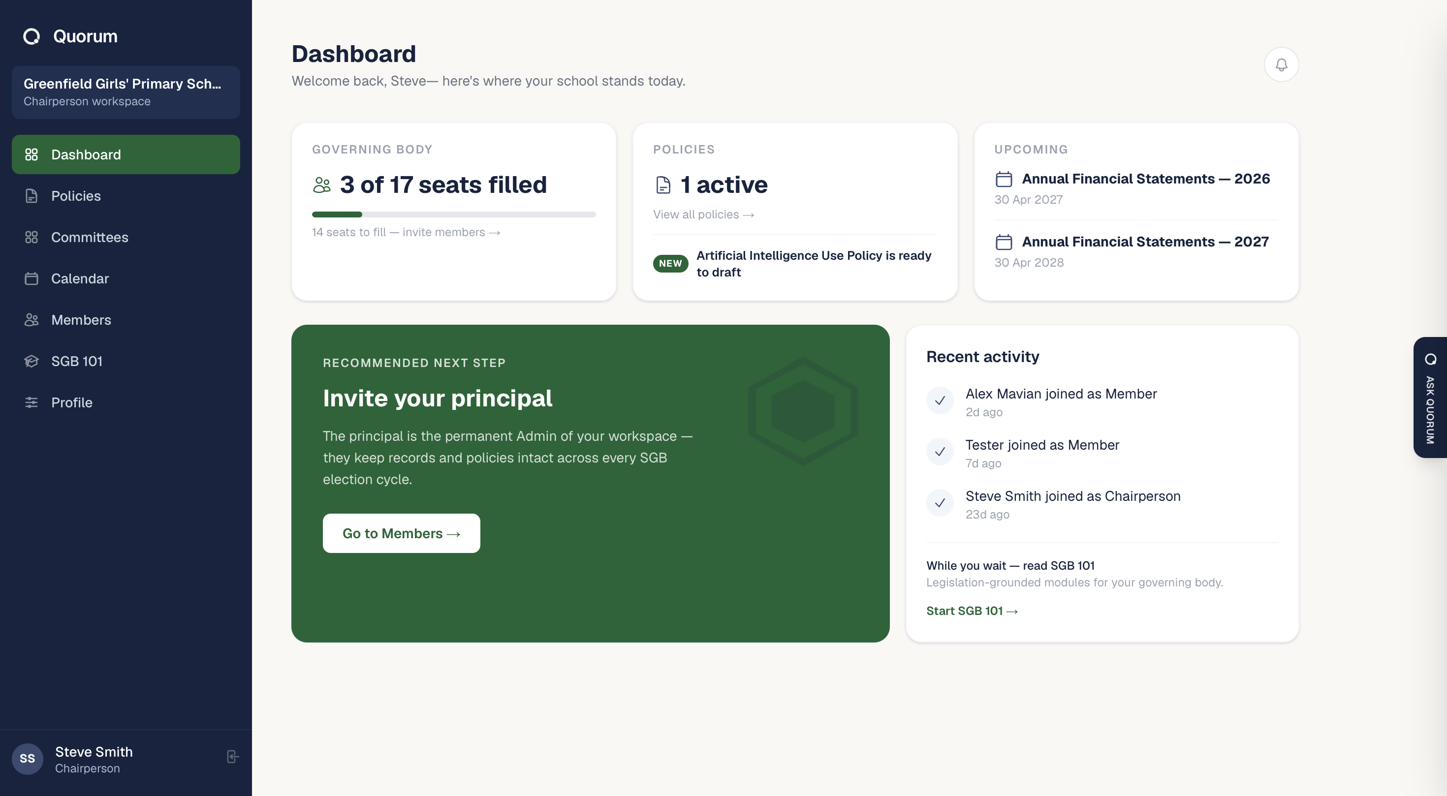 The Quorum dashboard